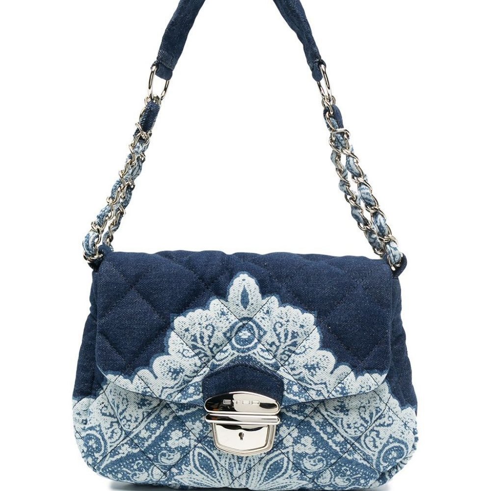 NEW!! ETRO Floral Print Denim Shoulder Bag